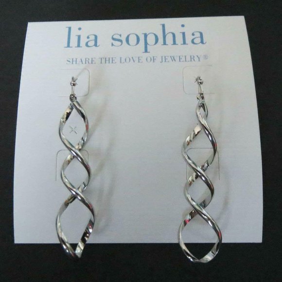 LS-6 LIA SOPHIA TWIZZLER EARRINGS - SILVER TONE RV$32 - Picture 3 of 4
